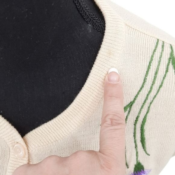 VTG 70s Leroy Ivory Floral Embroidered Sleeveless Button Front Sweater Vest M - Picture 5 of 11